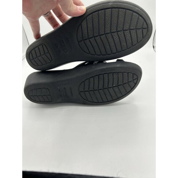 Crocs Rhonda Wedge Black SlipOn Strappy Comfort Sandals Size 8 - Picture 6 of 7